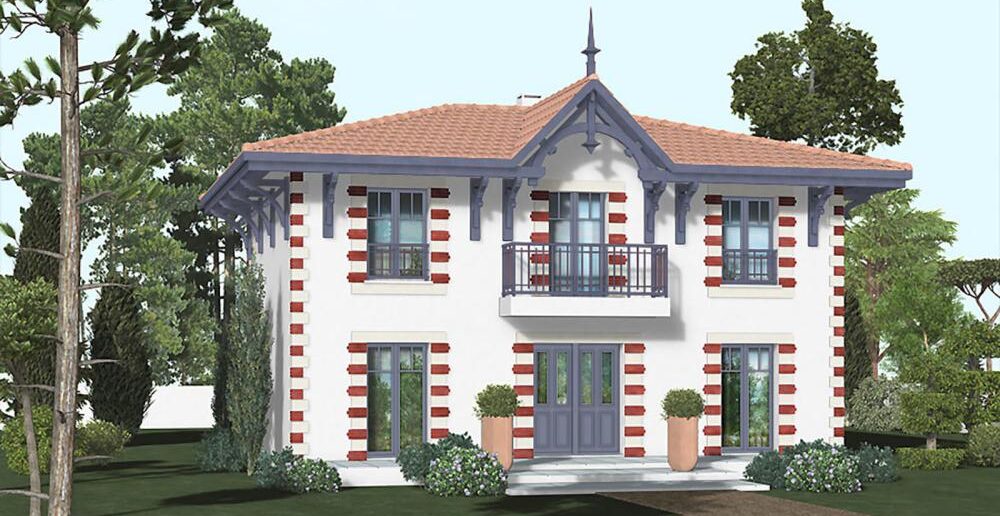 Maison-classique-Bastide-Arcachonnaise-toit-bleu