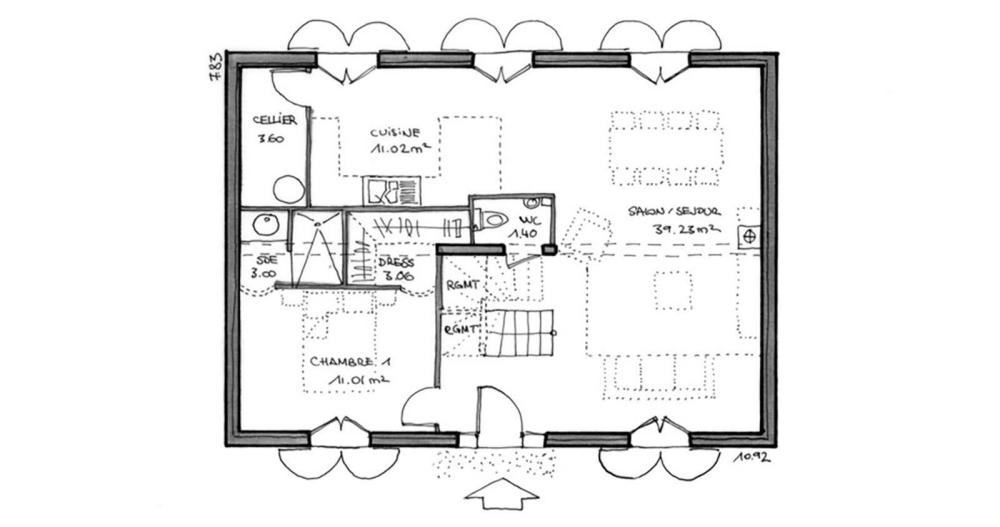 Plan-Maison-classique-Bastide-Arcachonnaise-rdc-cuisine-ouverte-133m2