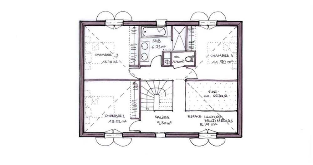 Plan-Maison-classique-Bastide-Meridionale-etage-3chambres-133m2