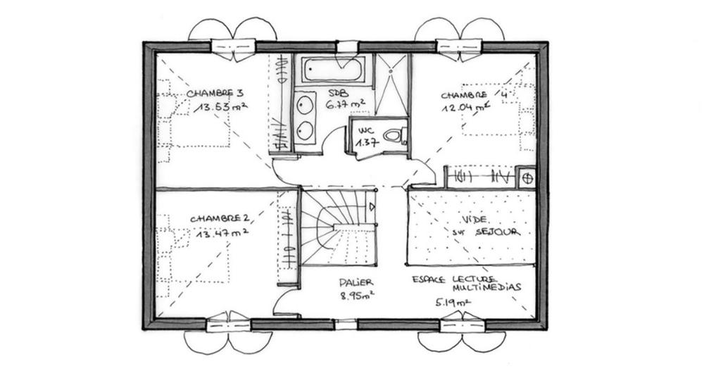 Plan-Maison-classique-Bastide-Meridionale-etage-3chambres-146m2