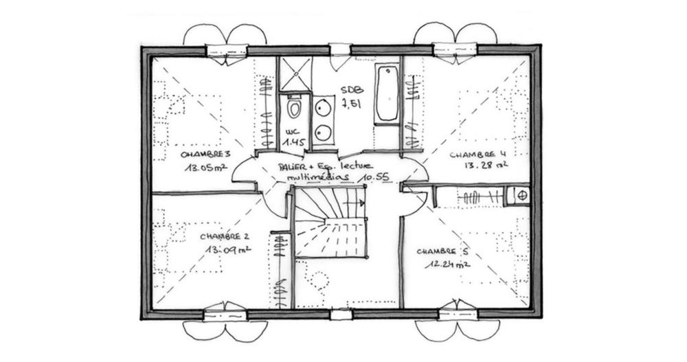 Plan-Maison-classique-Bastide-Meridionale-etage-4chambres-133m2