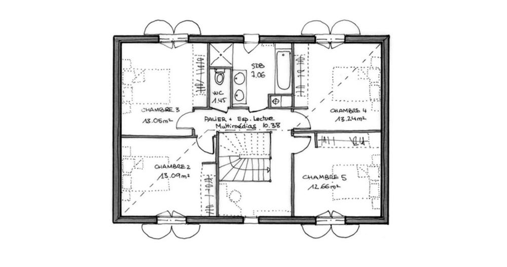 Plan-Maison-classique-Bastide-Meridionale-etage-4chambres-146m2