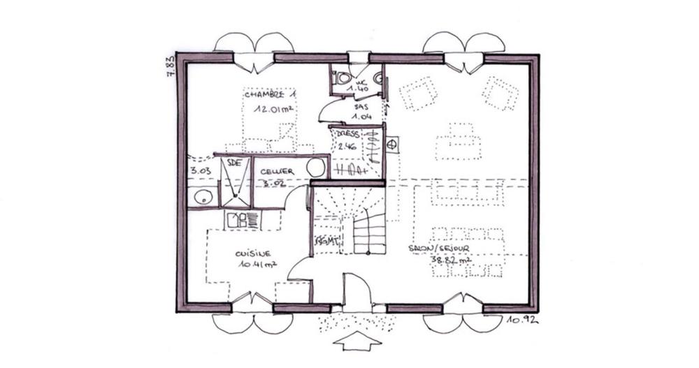 Plan-Maison-classique-Bastide-Meridionale-rdc-cuisine-fermee-133m2