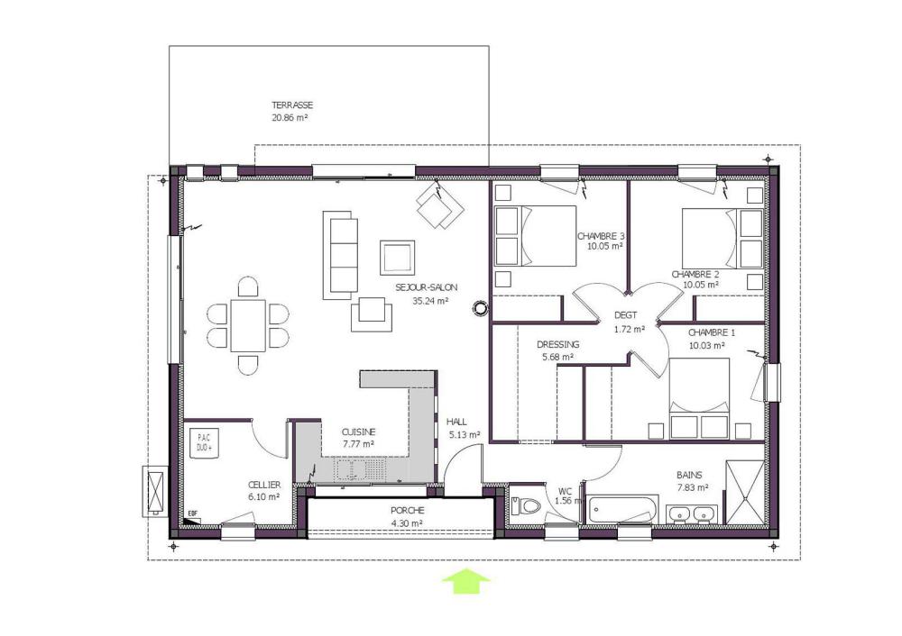 Plan-Maison-moderne-Helios-fronton-101m2