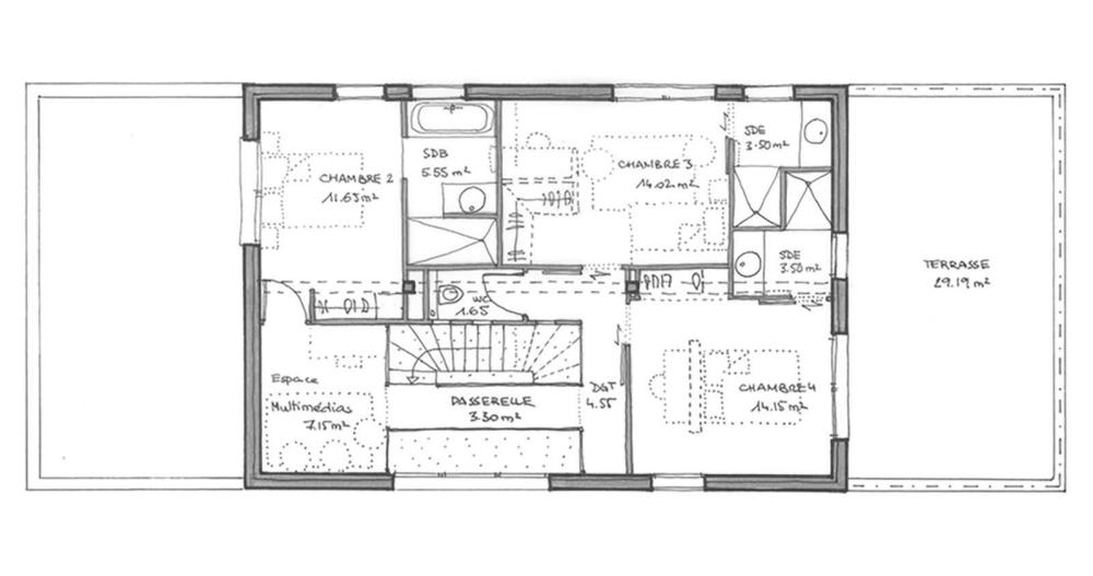 Plan maison moderne etage 68m2