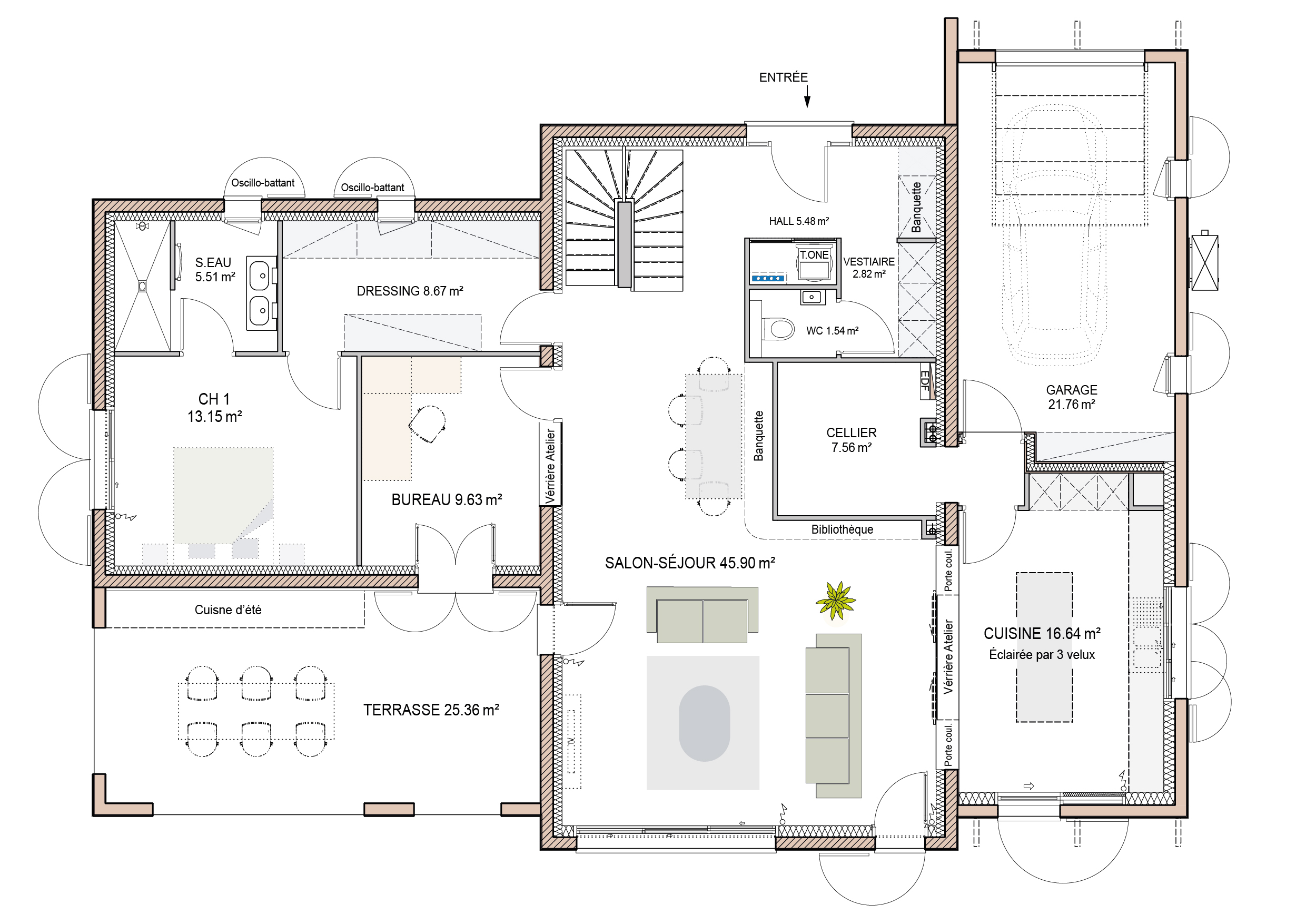 plan maison Basque 170m2 rdc